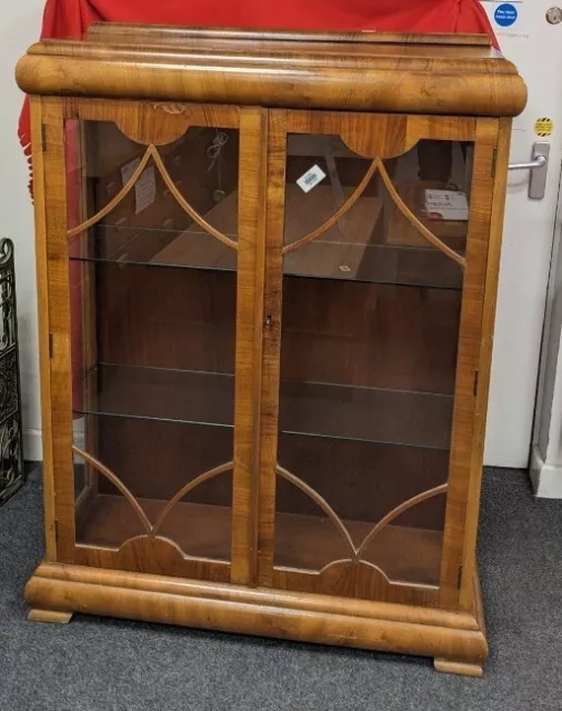 Walnut drinks display cabinet with glass shelves cs c82