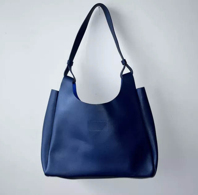 Neiman Marcus Faux Vegan Leather Navy Blue Shoulder Hobo Bag Handbag Purse