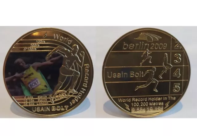 Usain Bolt Gold Coin 100m 200m World Record Holder Signed Olympics X2