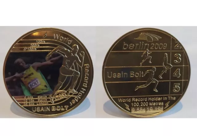 x2 Usain Bolt Gold Coin 100m 200m World Record Holder Signed Olympics