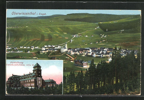 AK Oberwiesenthal i. Erzgeb., Fichtelberg-Unterkunftshaus, Gesamtansicht 1914