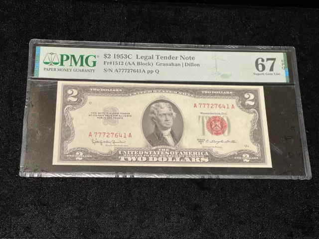 SUPERB GEM UNC 💎 1953C $2 Legal Tender PMG 67 EPQ FR1512 - Two Dollar Bill