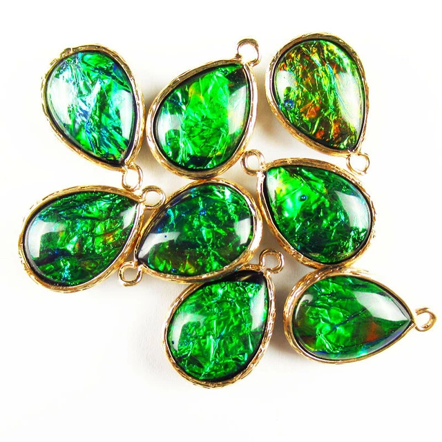12Pcs 20x15x6mm Wrapped Green Rainbow Opal Teardrop Pendant Bead A-14BB