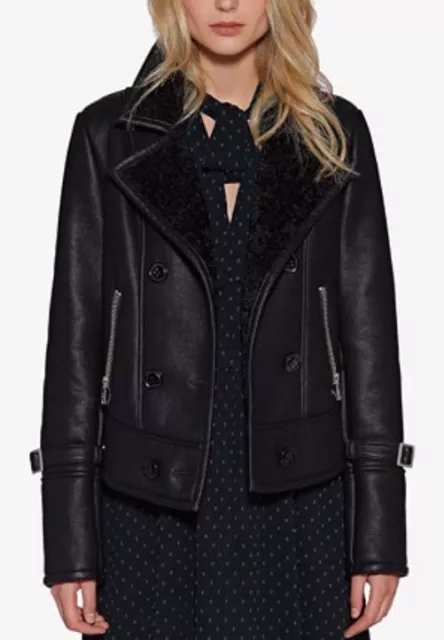 Avec Les Filles Faux Leather Faux Fur Moto Jacket Motorcycle Black XS $198 NWT