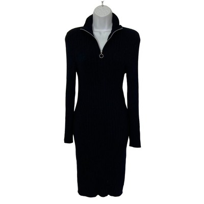 Urban Outfitters Cooperative Black Ribbed Sweater Dress Womens Small Quarter Zip