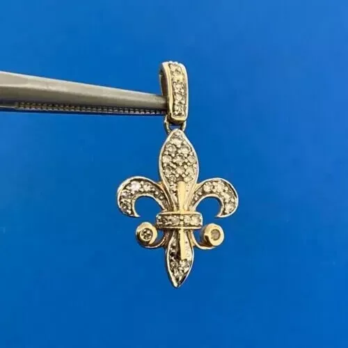 2Ct Round Simulated Diamond Fleur De Lis Pendant 14K Yellow Gold Plated Silver