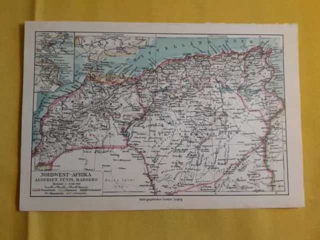 1899 ORIGINAL VINTAGE MAP - Northwest Africa Magreb, Morocco, Algeria - C10-3