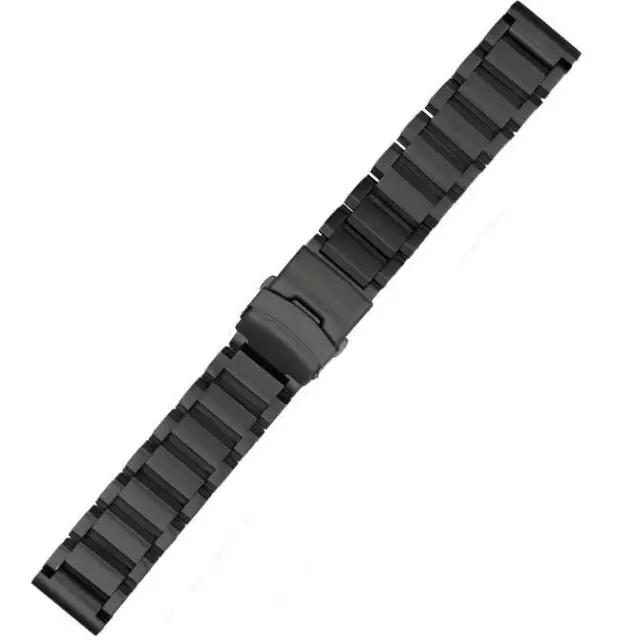 Black Stainless Steel Links Bracelet Replacement Watch Band Strap Double Clasp 2