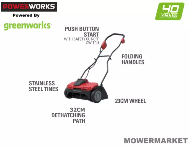 CORDLESS 40V Dethatcher Powerworks by Greenworks PWP40LDT 79.00 PicClick UK
