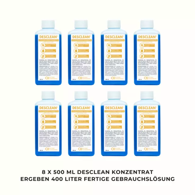 8x 500ml DESCLEAN Desinfektion Fitnessstudio Konzentrat | Ergibt 400 L Reiniger