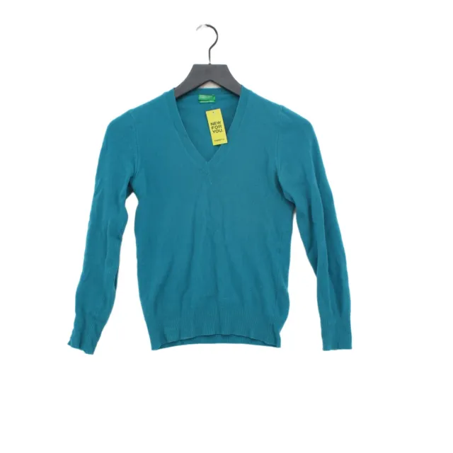 United Colors Of Benetton Women's Jumper XS Blue 100% Wool V-Neck Pullover