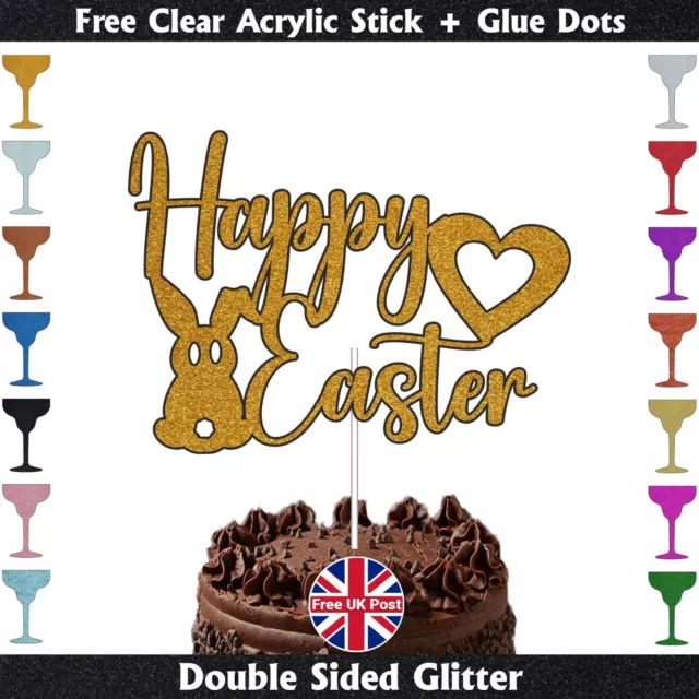 Happy Easter Cake Topper Easter Bunny Cake Topper Double Sided Glitter Topper