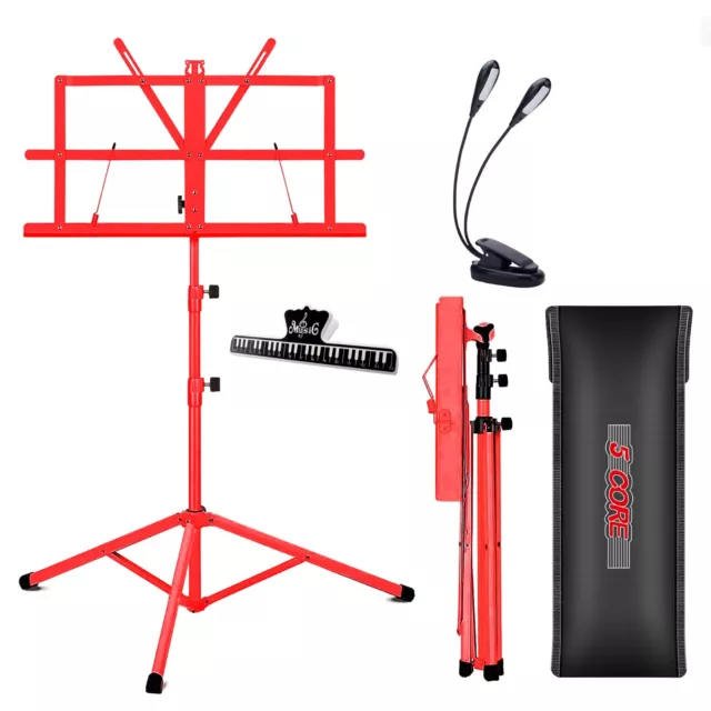 5Core Pro Folding Sheet Music Stand w/Carrying Bag Music Clip & Reading  Light🔴