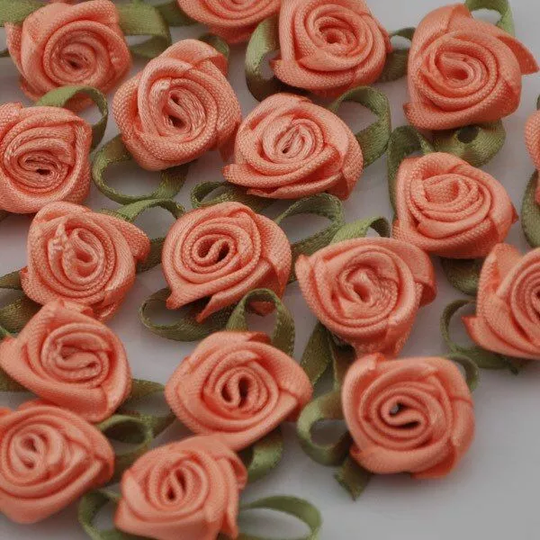 50pcs Rose Ribbon Flowers Appliques 15mm Flower Ribbons Applique Sewing Crafts S