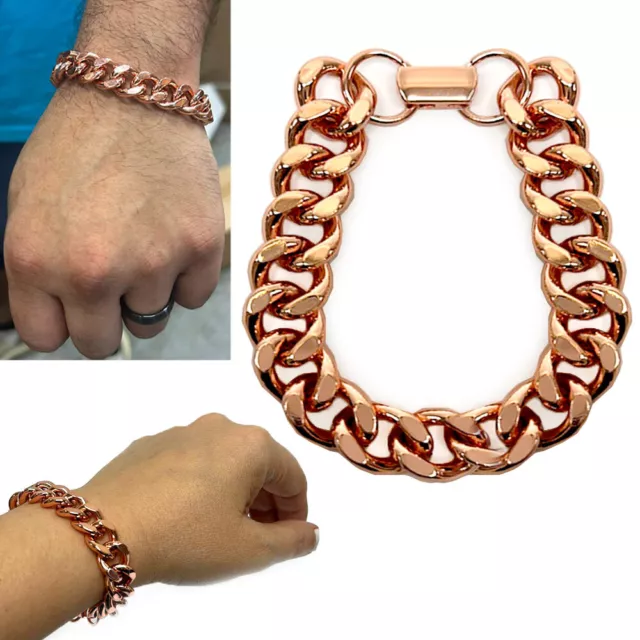 1 Pc Pure Copper Chunky Cuban Link Chain Bracelet 7.5" Solid Statement Jewelry