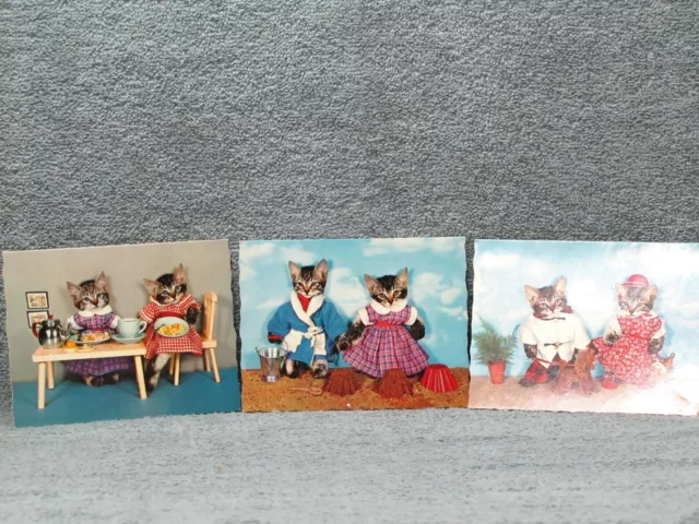 Tabby Cat LOT of 3 Dress-Up Notecards - VTG KRUGER, W. Germany