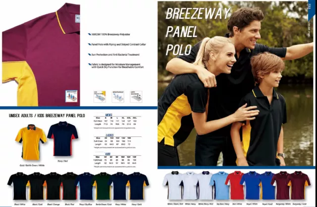 New Unisex Mens Breezeway Quick Dry Panel Casual Team Sport Polo Top Shirt