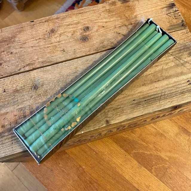 Vintage Pack Danish 6 Long Narrow Taper Candles – Green – Unused! –