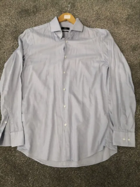 Boss Pale Blue Slim Fit Formal Cotton Shirt Size 16  Excellent Condition