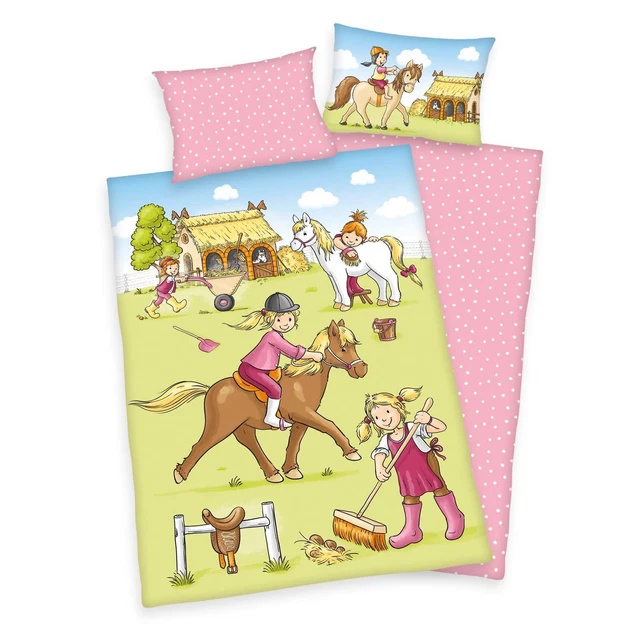 Ponyhof Baby-Bettwäsche-Set 100x135 BIO Klein-Kinderbettzeug Pferd Pony Herding
