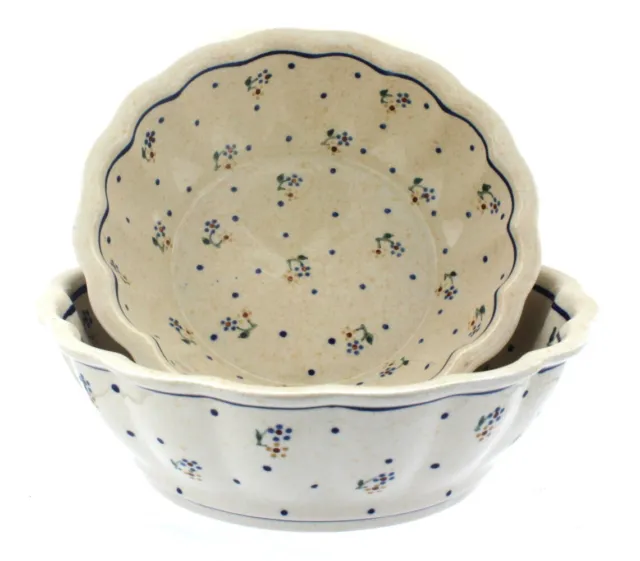 Blue Rose Polish Pottery Country Meadow Scallop Serving Bowl Set