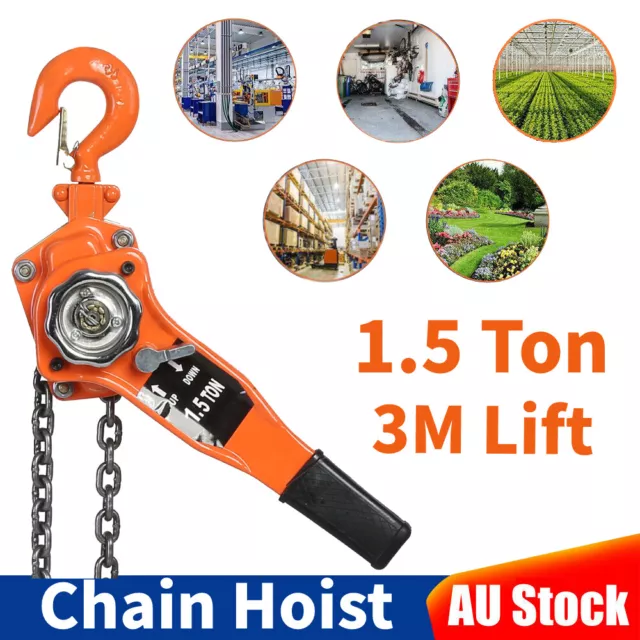 1.5Ton Chain Hoist 1.5T 3M Lever Block Ratchet Type Come Along Puller Lifter AUS