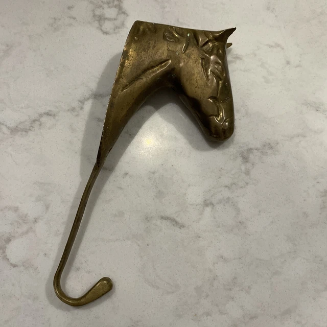 Vintage Solid Brass Horse Head Coat Hook Wall Mount Farmhouse Equestrian