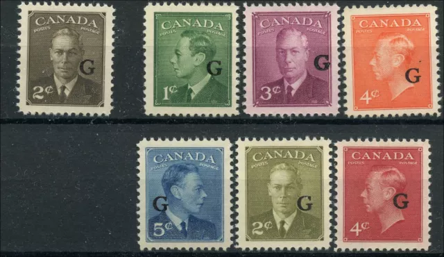 Canada Mint H/NH F 1c-5c Scott #O16-O20;O28-O29 (7) Overprinted G Offcial Stamps
