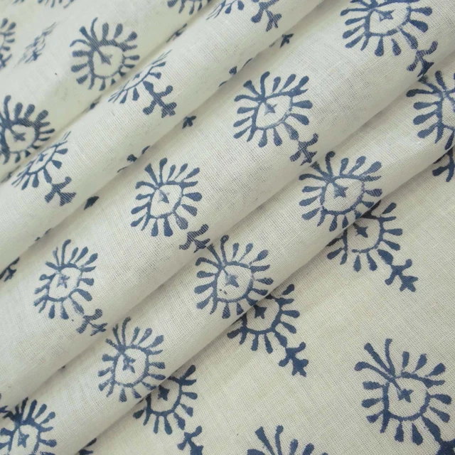 Indien Bloc Imprimé Handmade Coton à Pois Naturel Bagru Imprimé Voile Tissu