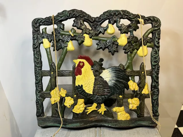 Rooster Cast Iron Book Stand Collectable Display Missing a small metal divider