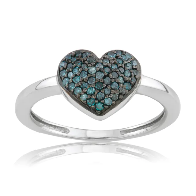 Precious Stars Sterling Silver 0.23ct Blue Diamond Heart-shaped Cluster Ring