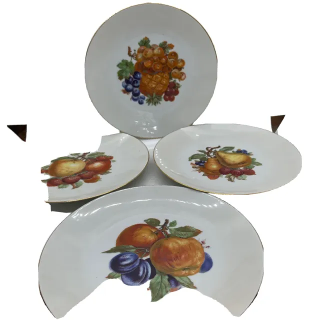 4 Bareuther Waldsassen Plates with Fruit Hand Painted 132 Bavaria Germany- 7.75”