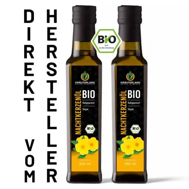 Bio Nachtkerzenöl 2x250ml, vegan, kaltgepresst, naturrein, GLA Linolensäure 10%