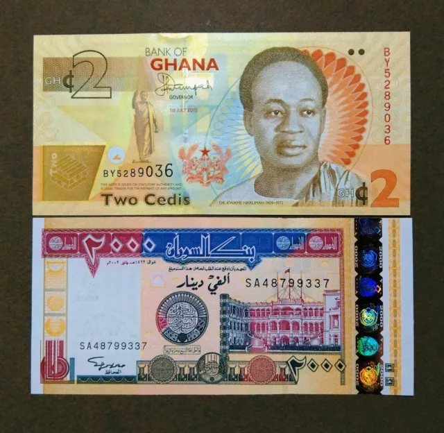Billetes De Sudan Y De Ghana Sc Nuevos.