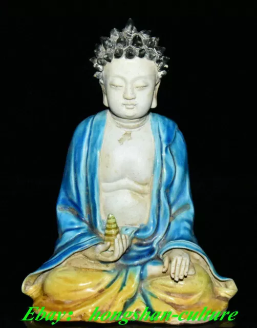 Statue de bouddha Sakyamuni Tathagata en porcelaine émaillée de couleur 7.4 ''