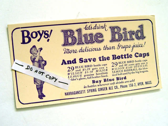 1940's BLUE BIRD NARRAGANSETT SODA POP BOTTLE CAP BASEBALL MINI ADVERTISING SIGN