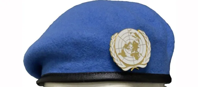 Veritable Beret Commando Bleu Onu Taille 54 Avec Insigne Nations Unies Neuf