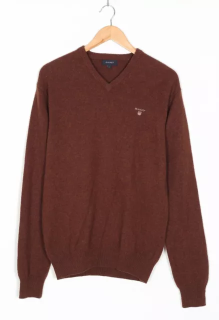 GANT Maglione in lana d'agnello da uomo taglia M marrone scollo a V VR1247