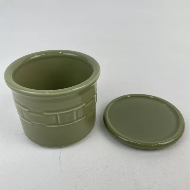 Longaberger Woven Tradition Pottery Sage Green Crock & Lid/Coaster Candle Holder