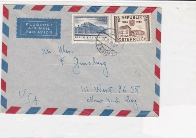 austria 1955 buildings air mail stamps cover ref 21217