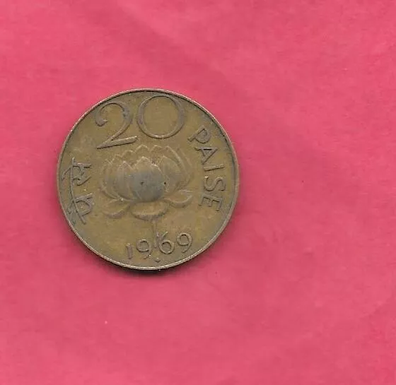 India Km41 1969 B 20 Paise Vf-Very Fine Nice Circulated Old Vintage Coin