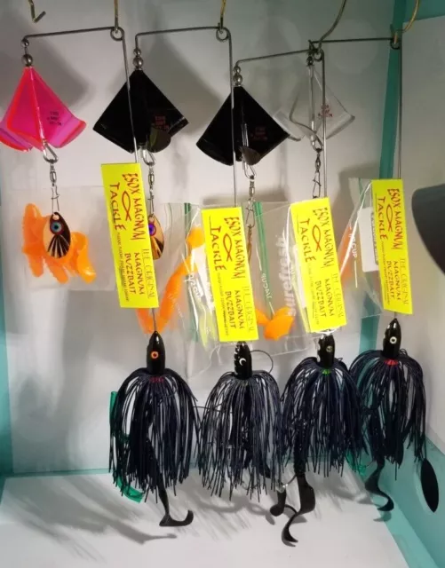 1.8oz ESOX MAGNUM TACKLE BUZZBAIT BK Tiger/Leop 2 hook/ brass BK/BL Musky Bass
