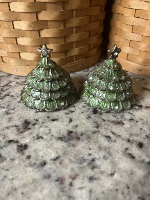 Vtg Bombay Company Jeweled Christmas Tree Tea Light Candle Holder Set of 2