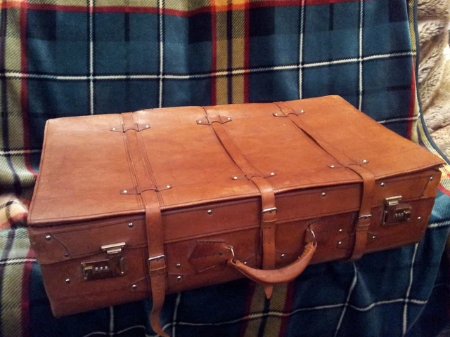 MALETA CUERO VIAJE SIGLO XX Correajes Decoración Vehiculo Epoca
