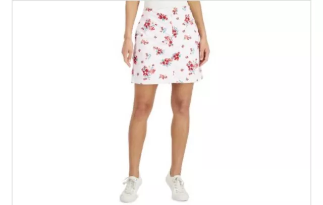 Karen Scott Skort Womens size 6 White Floral Cotton Stretch Casual Skirt  New