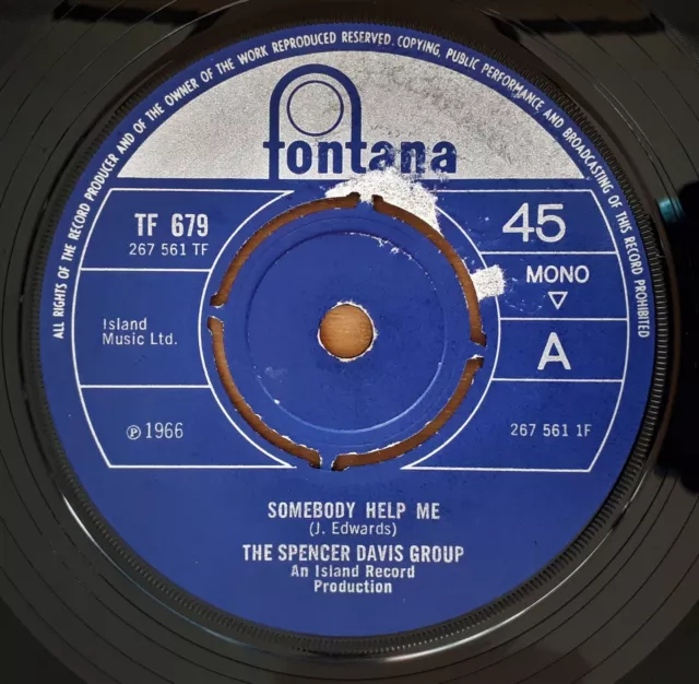 THE SPENCER DAVIS GROUP – Somebody Help Me    1966  7" VINYL  FONTANA