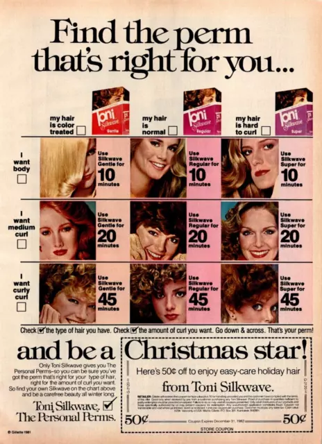 PRINT AD 1981 Toni Silkwave Personal Perms Be A Christmas Star w Vtg Coupon 8x11