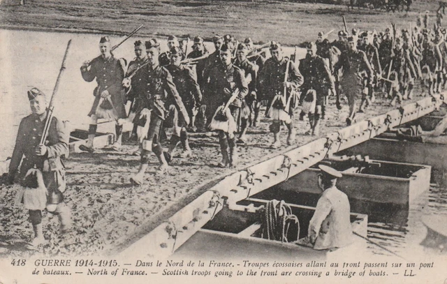 CPA in the North of France Scottish troops going to the front pass on a