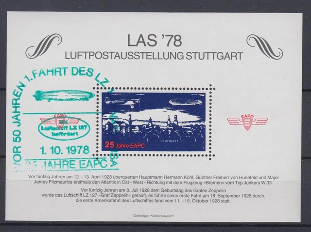 Vignette Luftpostausstellung Stuttgart LAS 1978 25 Jahre EAPC gestempelt