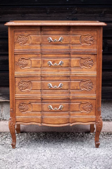 Stunning French Carved Oak Chest of 4 Ripple Fronted Drawers  - (CON984)